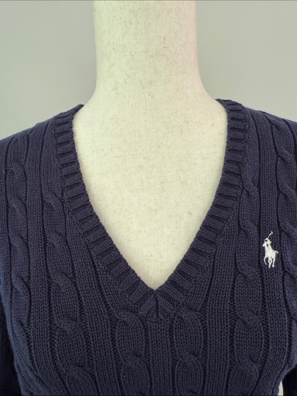 Ralph Lauren Navy Cable-Knit V-Neck Sweater - Picture 4 of 6